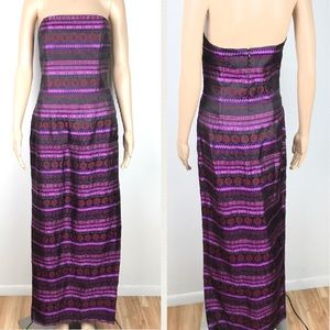 Delicate ethnic pattern purple strapless dress